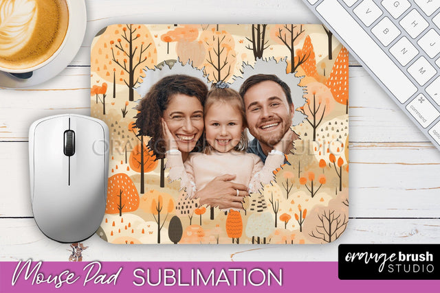 Autumn Photo Frame Mouse Pad Sublimation, Add Your Picture Sublimation OrangeBrushStudio 