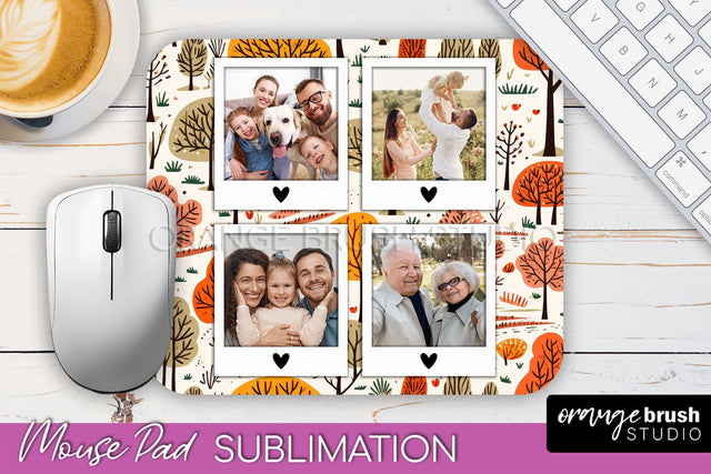 Autumn Photo Frame Mouse Pad Sublimation, Add Your Picture Sublimation OrangeBrushStudio 