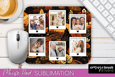 Autumn Photo Frame Mouse Pad Sublimation, Add Your Picture Sublimation OrangeBrushStudio 