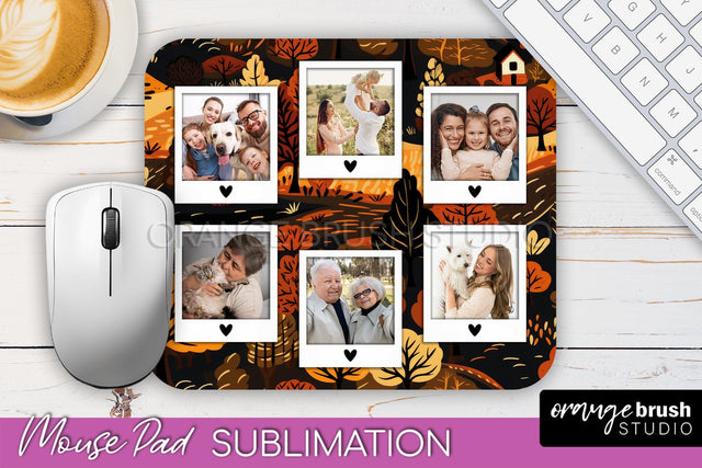 Autumn Photo Frame Mouse Pad Sublimation, Add Your Picture Sublimation OrangeBrushStudio 