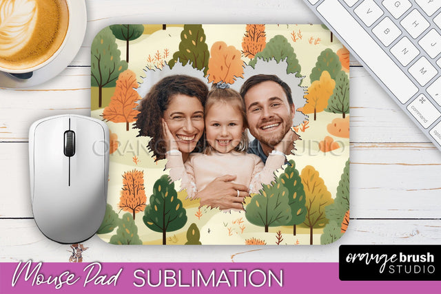 Autumn Photo Frame Mouse Pad Sublimation, Add Your Picture Sublimation OrangeBrushStudio 
