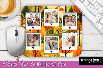 Autumn Photo Frame Mouse Pad Sublimation, Add Your Picture Sublimation OrangeBrushStudio 