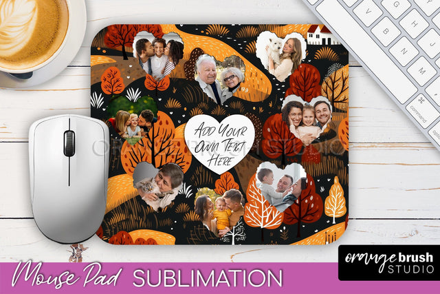 Autumn Photo Frame Mouse Pad Sublimation, Add Your Picture Sublimation OrangeBrushStudio 