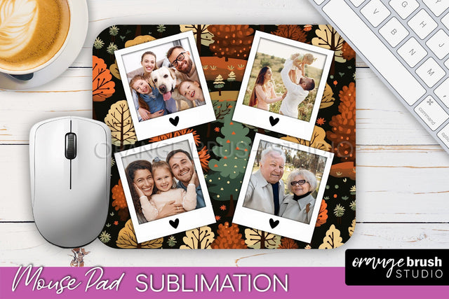 Autumn Photo Frame Mouse Pad Sublimation, Add Your Picture Sublimation OrangeBrushStudio 