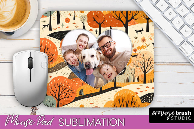 Autumn Photo Frame Mouse Pad Sublimation, Add Your Picture Sublimation OrangeBrushStudio 