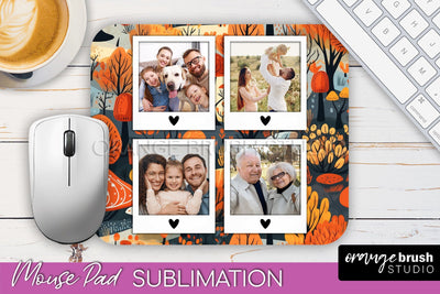Autumn Photo Frame Mouse Pad Sublimation, Add Your Picture Sublimation OrangeBrushStudio 