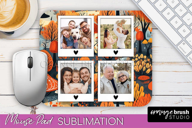 Autumn Photo Frame Mouse Pad Sublimation, Add Your Picture Sublimation OrangeBrushStudio 