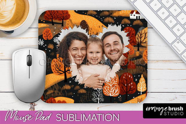 Autumn Photo Frame Mouse Pad Sublimation, Add Your Picture Sublimation OrangeBrushStudio 