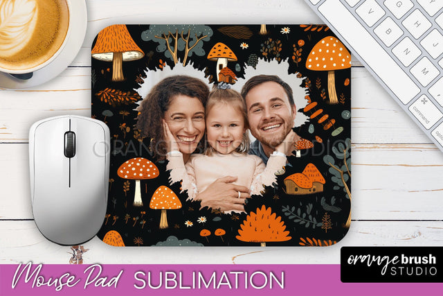 Autumn Photo Frame Mouse Pad Sublimation, Add Your Picture Sublimation OrangeBrushStudio 