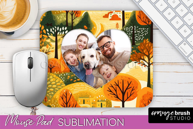 Autumn Photo Frame Mouse Pad Sublimation, Add Your Picture Sublimation OrangeBrushStudio 