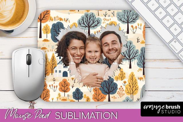 Autumn Photo Frame Mouse Pad Sublimation, Add Your Picture Sublimation OrangeBrushStudio 