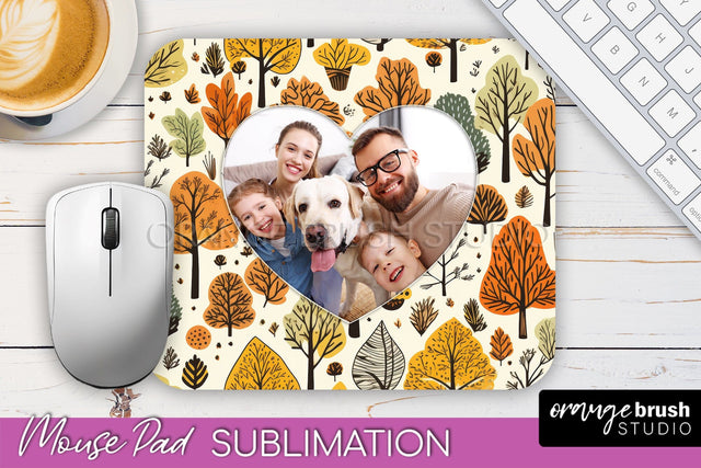 Autumn Photo Frame Mouse Pad Sublimation, Add Your Picture Sublimation OrangeBrushStudio 