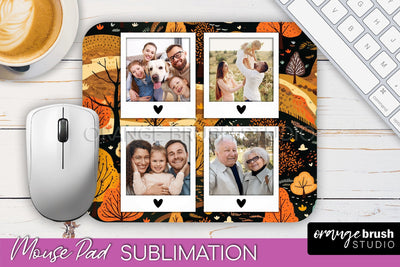 Autumn Photo Frame Mouse Pad Sublimation, Add Your Picture Sublimation OrangeBrushStudio 