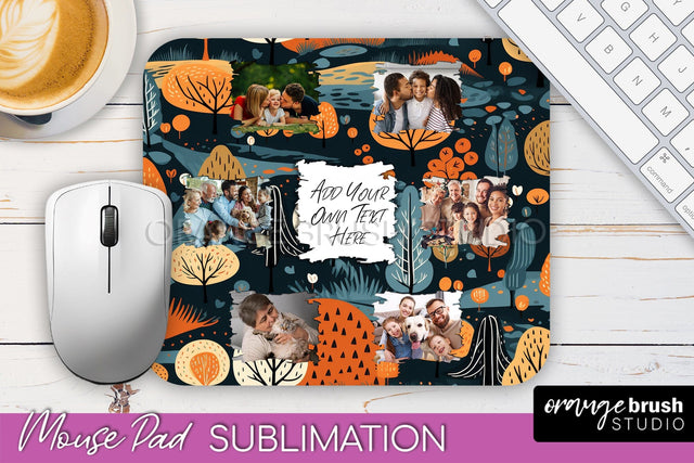 Autumn Photo Frame Mouse Pad Sublimation, Add Your Picture Sublimation OrangeBrushStudio 