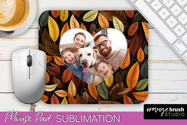 Autumn Photo Frame Mouse Pad Sublimation, Add Your Picture Sublimation OrangeBrushStudio 