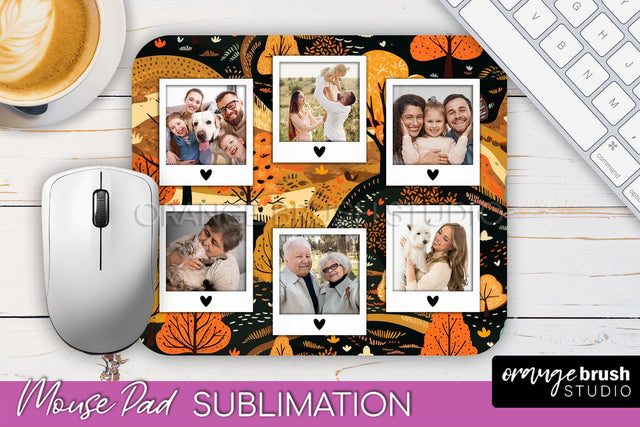 Autumn Photo Frame Mouse Pad Sublimation, Add Your Picture Sublimation OrangeBrushStudio 