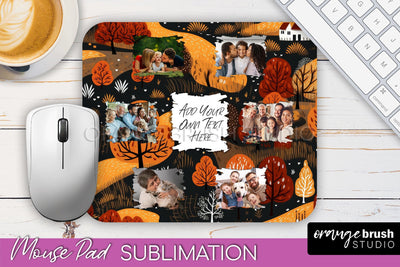 Autumn Photo Frame Mouse Pad Sublimation, Add Your Picture Sublimation OrangeBrushStudio 