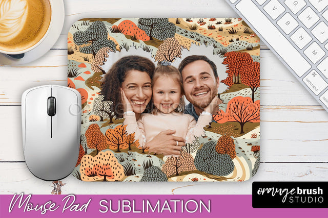 Autumn Photo Frame Mouse Pad Sublimation, Add Your Picture Sublimation OrangeBrushStudio 