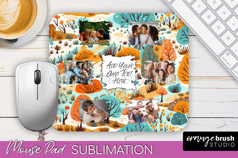 Autumn Photo Frame Mouse Pad Sublimation, Add Your Picture Sublimation OrangeBrushStudio 