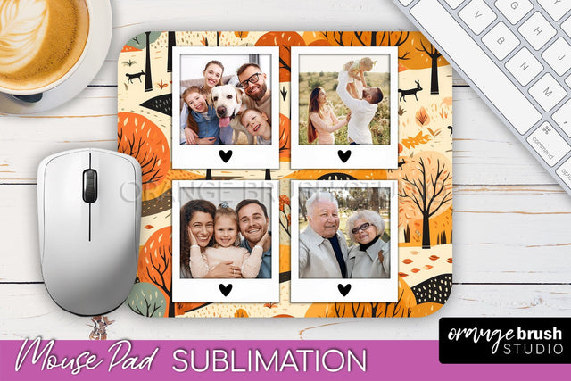 Autumn Photo Frame Mouse Pad Sublimation, Add Your Picture Sublimation OrangeBrushStudio 
