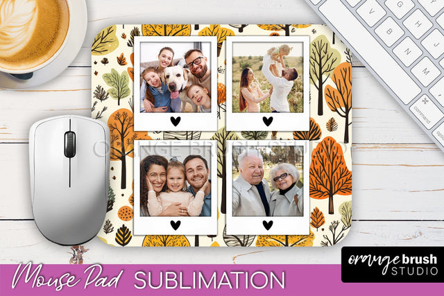 Autumn Photo Frame Mouse Pad Sublimation, Add Your Picture Sublimation OrangeBrushStudio 