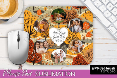 Autumn Photo Frame Mouse Pad Sublimation, Add Your Picture Sublimation OrangeBrushStudio 