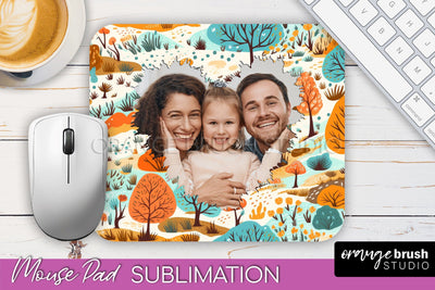 Autumn Photo Frame Mouse Pad Sublimation, Add Your Picture Sublimation OrangeBrushStudio 
