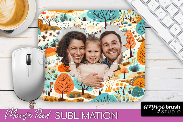 Autumn Photo Frame Mouse Pad Sublimation, Add Your Picture Sublimation OrangeBrushStudio 