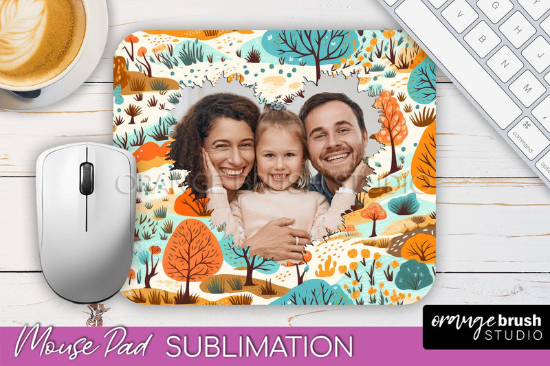Autumn Photo Frame Mouse Pad Sublimation, Add Your Picture Sublimation OrangeBrushStudio 