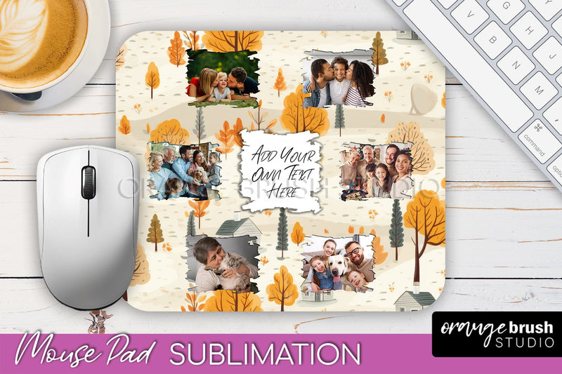 Autumn Photo Frame Mouse Pad Sublimation, Add Your Picture Sublimation OrangeBrushStudio 