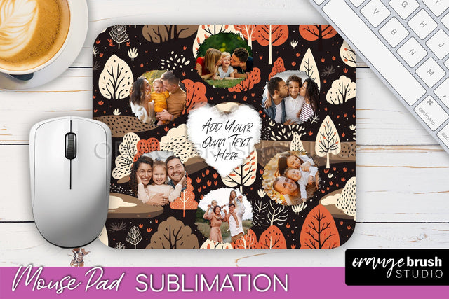 Autumn Photo Frame Mouse Pad Sublimation, Add Your Picture Sublimation OrangeBrushStudio 