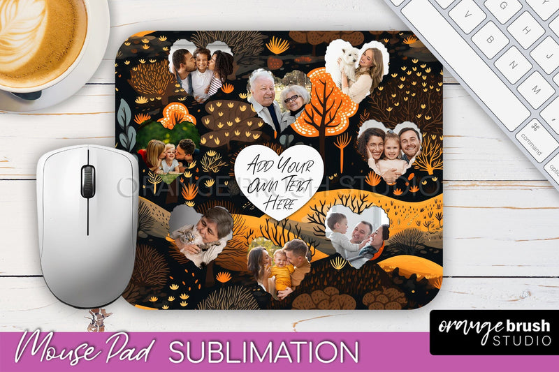 Autumn Photo Frame Mouse Pad Sublimation, Add Your Picture Sublimation OrangeBrushStudio 
