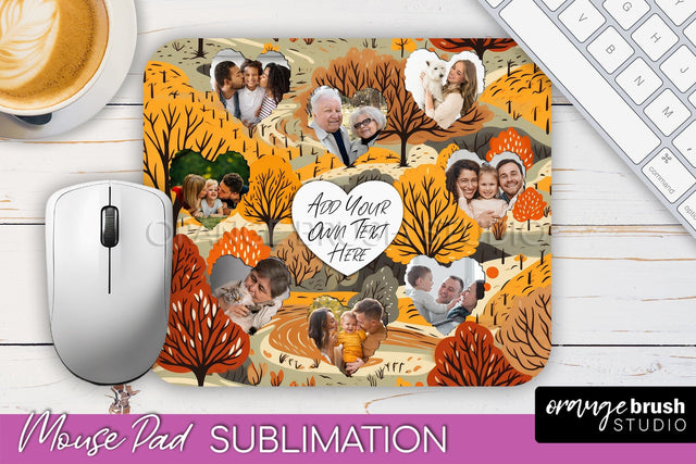 Autumn Photo Frame Mouse Pad Sublimation, Add Your Picture Sublimation OrangeBrushStudio 