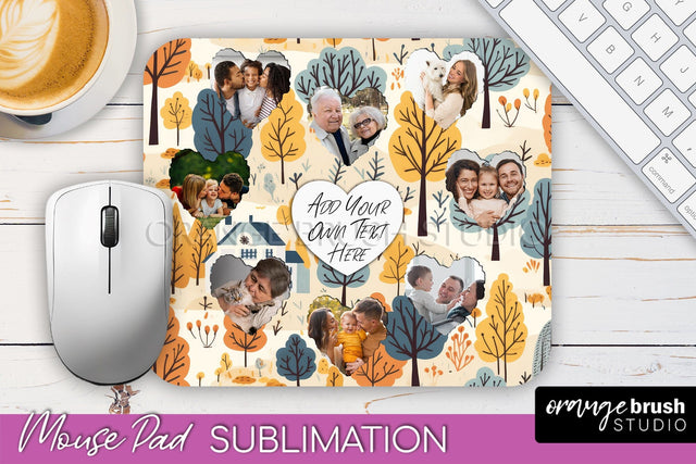 Autumn Photo Frame Mouse Pad Sublimation, Add Your Picture Sublimation OrangeBrushStudio 