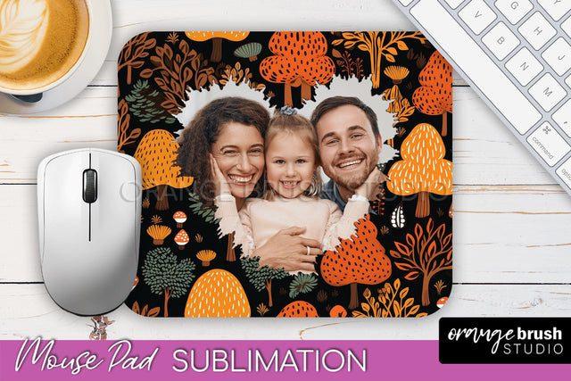 Autumn Photo Frame Mouse Pad Sublimation, Add Your Picture Sublimation OrangeBrushStudio 