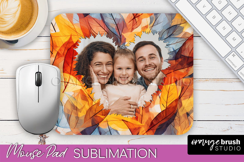 Autumn Photo Frame Mouse Pad Sublimation, Add Your Picture Sublimation OrangeBrushStudio 