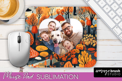 Autumn Photo Frame Mouse Pad Sublimation, Add Your Picture Sublimation OrangeBrushStudio 