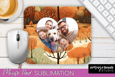 Autumn Photo Frame Mouse Pad Sublimation, Add Your Picture Sublimation OrangeBrushStudio 