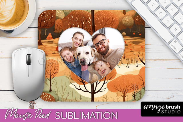 Autumn Photo Frame Mouse Pad Sublimation, Add Your Picture Sublimation OrangeBrushStudio 