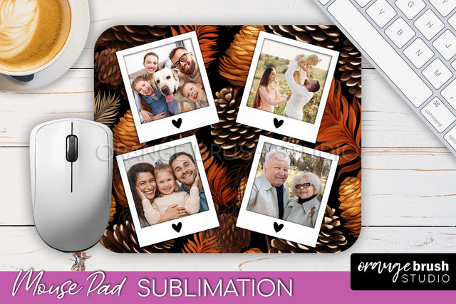 Autumn Photo Frame Mouse Pad Sublimation, Add Your Picture Sublimation OrangeBrushStudio 