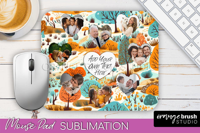 Autumn Photo Frame Mouse Pad Sublimation, Add Your Picture Sublimation OrangeBrushStudio 
