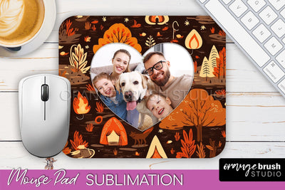 Autumn Photo Frame Mouse Pad Sublimation, Add Your Picture Sublimation OrangeBrushStudio 