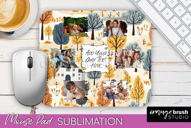 Autumn Photo Frame Mouse Pad Sublimation, Add Your Picture Sublimation OrangeBrushStudio 