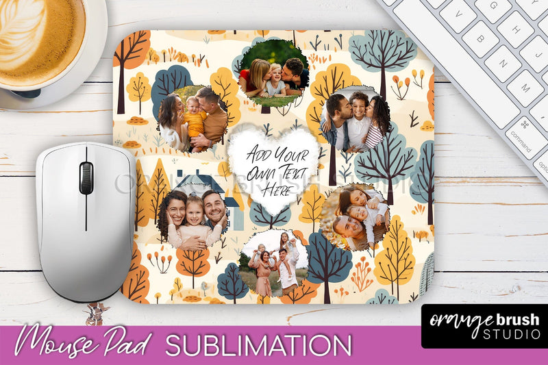 Autumn Photo Frame Mouse Pad Sublimation, Add Your Picture Sublimation OrangeBrushStudio 