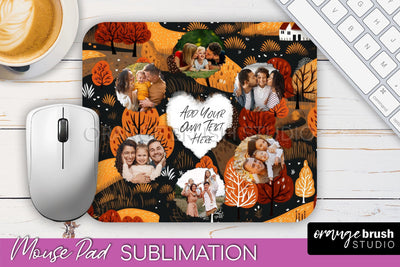 Autumn Photo Frame Mouse Pad Sublimation, Add Your Picture Sublimation OrangeBrushStudio 