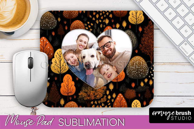 Autumn Photo Frame Mouse Pad Sublimation, Add Your Picture Sublimation OrangeBrushStudio 