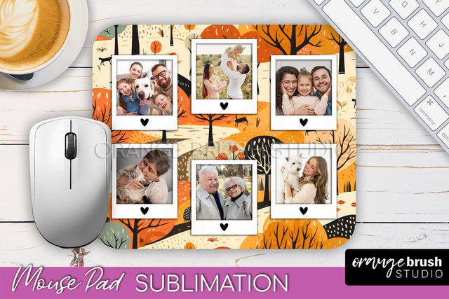 Autumn Photo Frame Mouse Pad Sublimation, Add Your Picture Sublimation OrangeBrushStudio 
