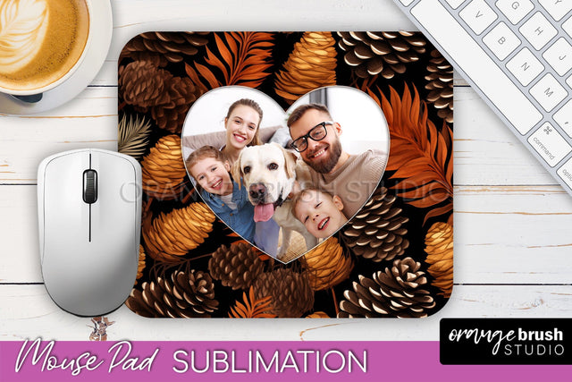 Autumn Photo Frame Mouse Pad Sublimation, Add Your Picture Sublimation OrangeBrushStudio 