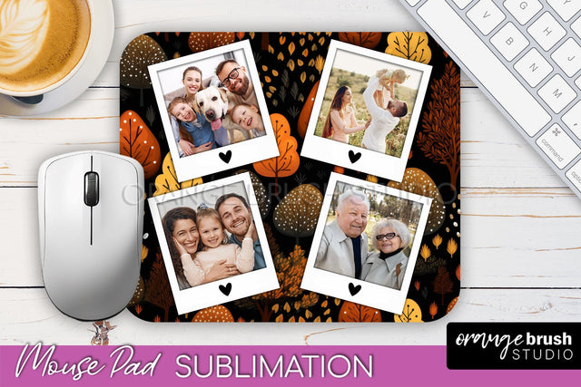 Autumn Photo Frame Mouse Pad Sublimation, Add Your Picture Sublimation OrangeBrushStudio 