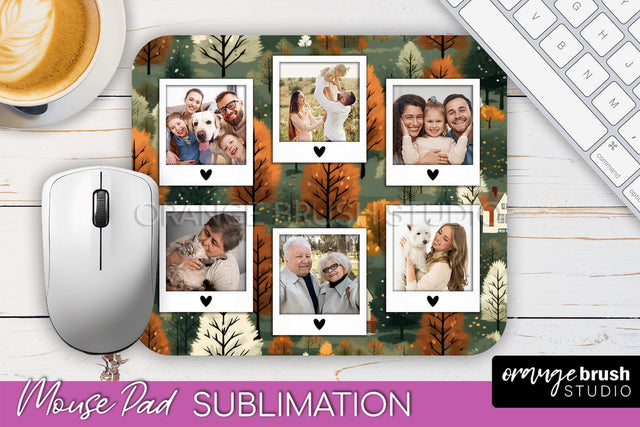 Autumn Photo Frame Mouse Pad Sublimation, Add Your Picture Sublimation OrangeBrushStudio 